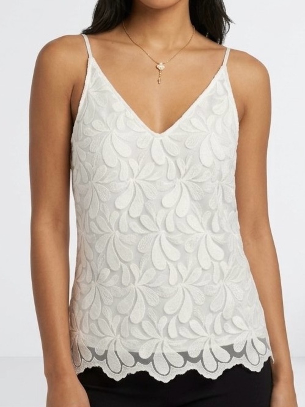 Trina Turk Womens XS White Floral Embroidered Camisole Tank Top Bridal Romantic